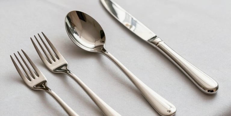 Close-up of a variety of kitchen utensils and cookware neatly arranged on display.