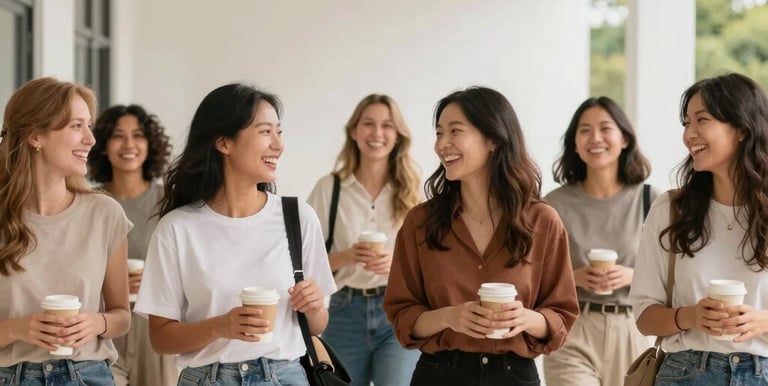 Joyful church members celebrating a vibrant outdoor spiritual retreat with nature in the background.