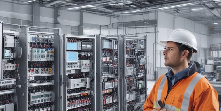 Engineers collaborating over architectural blueprints in a bright, modern workspace.
