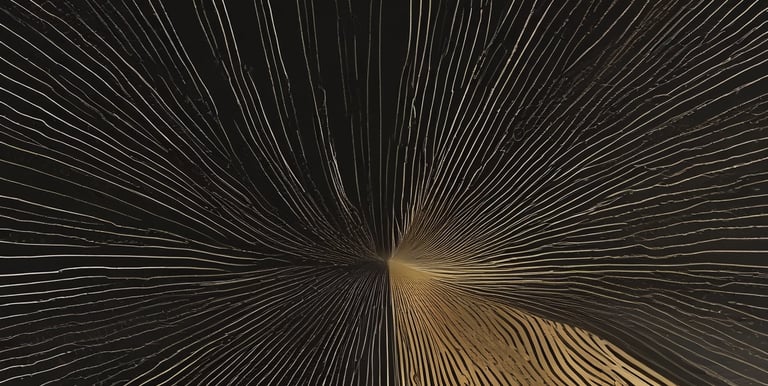 Minimalist visual of interlocking lines in gold on a deep black background representing direction