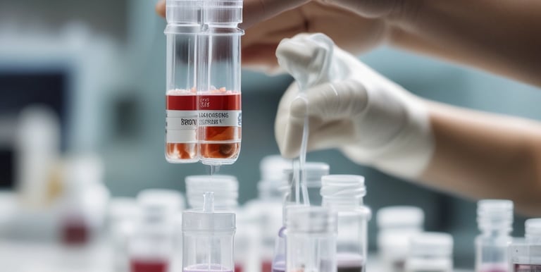 Flat lay of peptide bottles with clinical paperwork and precision scales on a clean white table.