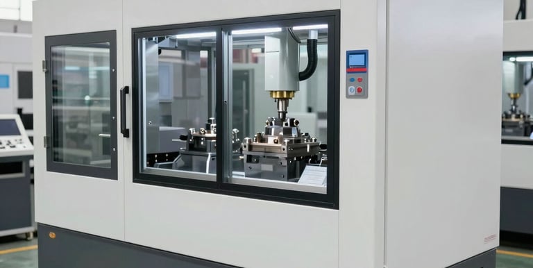 Industrial machinery parts neatly arranged in a warehouse setting.