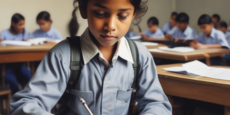 A focused child working through 11+ practice questions with a tutor.