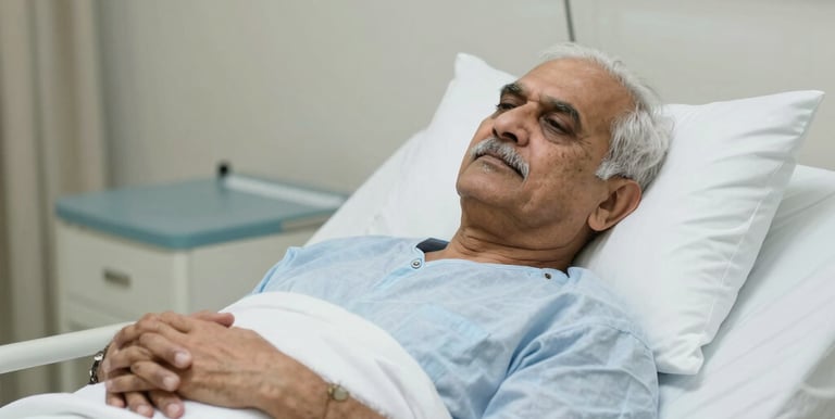 An elderly person receiving physiotherapy support, smiling as they regain mobility with a therapist's encouragement.