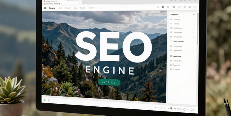 A creative workspace featuring SEO analytics on screen and notes with western-themed decor.