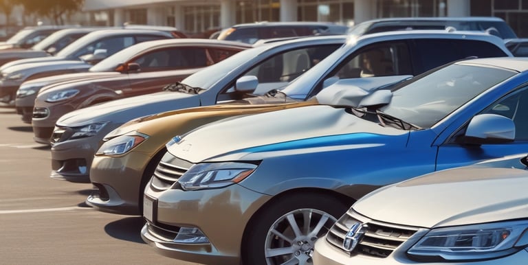 A friendly car salesman assisting a customer inside a bright, modern dealership.