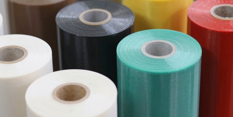 Close-up of high-quality food-grade plastic film rolls in various sizes