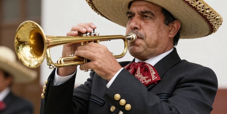 Close-up of a mariachi musician passionately singing with a guitar under warm lights.