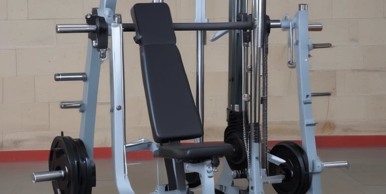 Close-up of sleek black and red strength training machines in a modern gym setting.