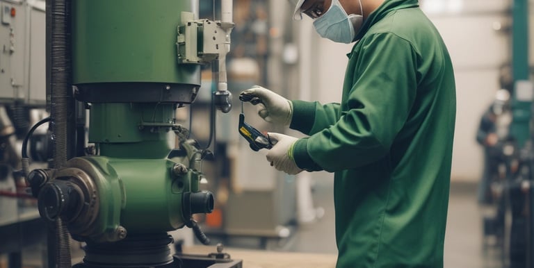 Technician assembling a milling machine in a rustic family-run workshop.