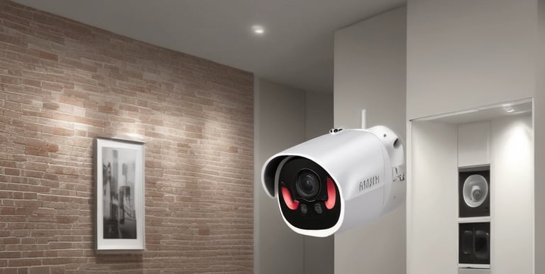 Close-up of a surveillance camera mounted on a building exterior.