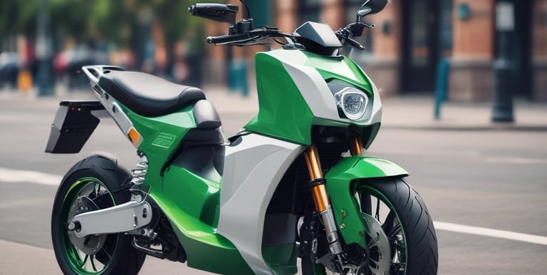 A happy customer receiving keys to their new electric scooter with a bright city background.