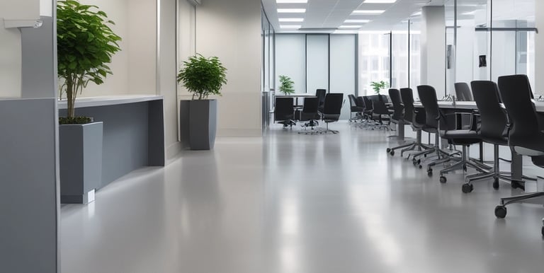 A friendly cleaning team working together in a bright office space.