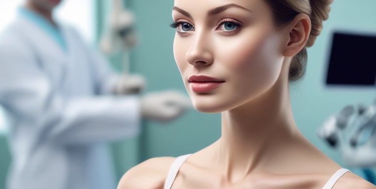 Beautiful woman preparing for a cosmetic surgery procedure in a modern medical clinic.