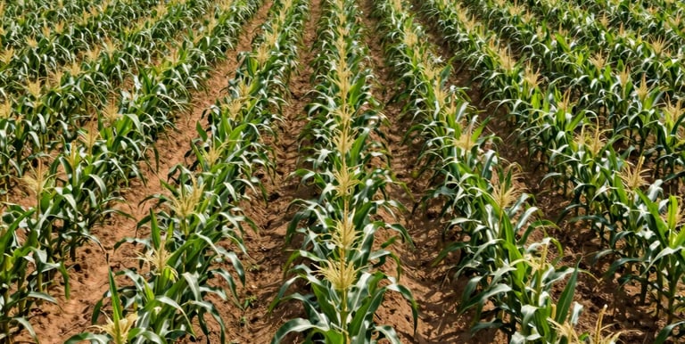 Illustration of a tractor following a straight GPS-guided path across a green field under a clear sky.