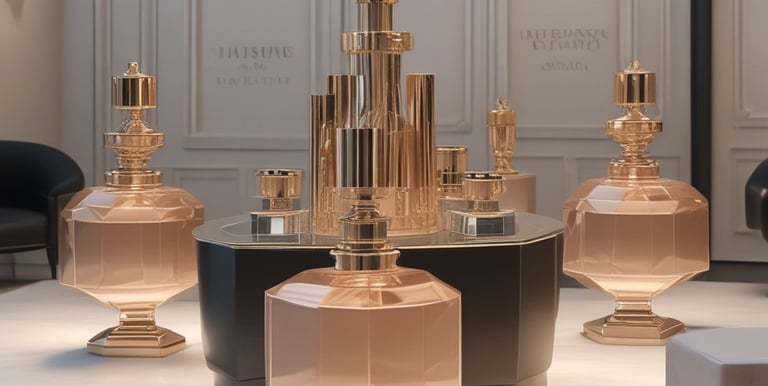 Close-up of a perfumer carefully blending scents in a bright, modern lab.