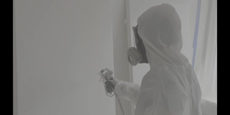 strak gespoten houtwerk met latex spuitwerk