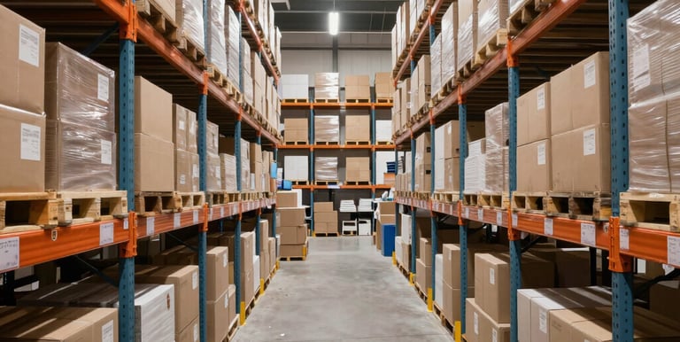 Warehouse worker organizing bakery raw materials on pallets.