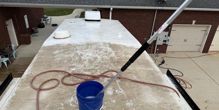 picture of an RV getting a roof wash