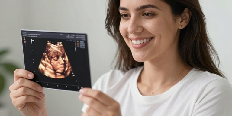 Pregnant woman consulting with an obstetrician in a modern, welcoming clinic environment.
