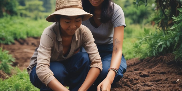 Volunteers planting trees in a community forest to restore the environment.