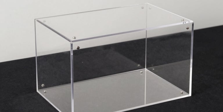 Finished wooden MDF displays and trophies arranged on a workshop table.