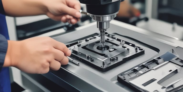 Organized assembly line with workers inspecting finished precision parts.
