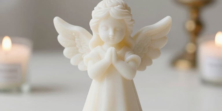 Close-up of a handcrafted baptism candle with delicate floral details on a white background