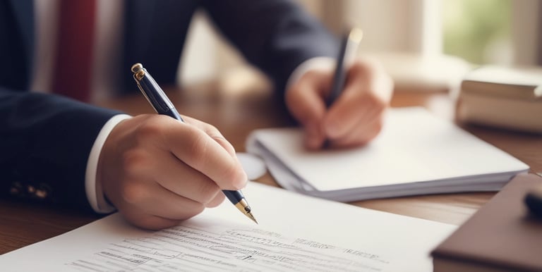 Close-up of a land deed document with a pen resting on top, symbolizing ownership.