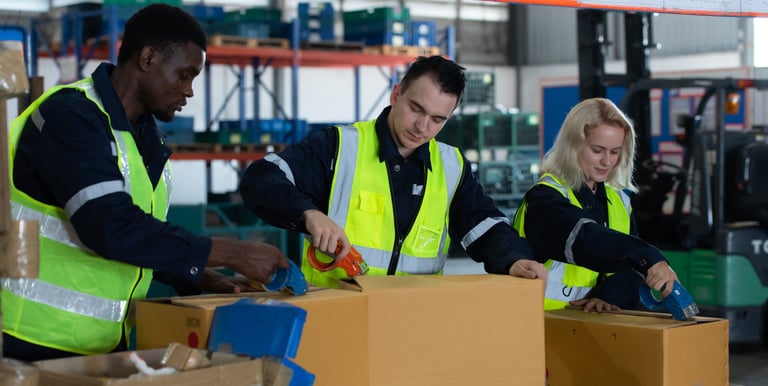 a group of people in safety vests and safety vests