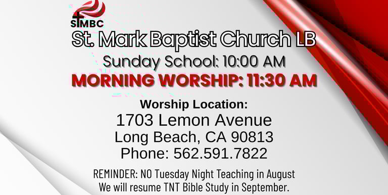 a flyer for a church service with a red and white background