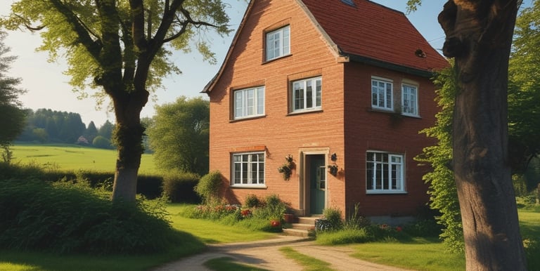 A modern residential building surrounded by lush greenery and trees. There are palm trees and neatly trimmed hedges in front of the building. Cars are parked along the street in front of the building, with a bicycle rack in the foreground. The sky is clear and blue, indicating a bright day.
