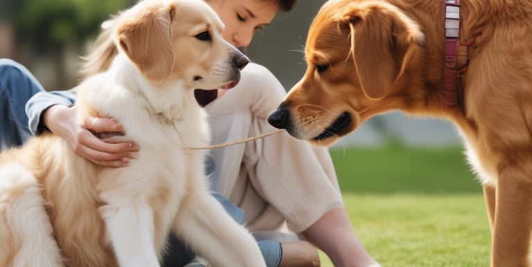 a group of people playing frisbee with their dogs