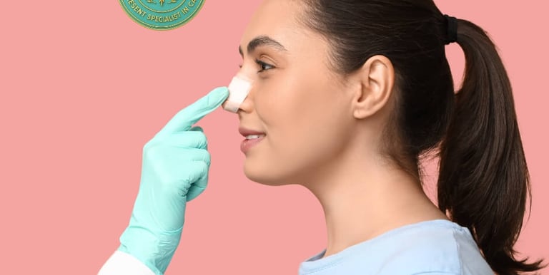 una chica con rinoplastia y la doctora toca el naris