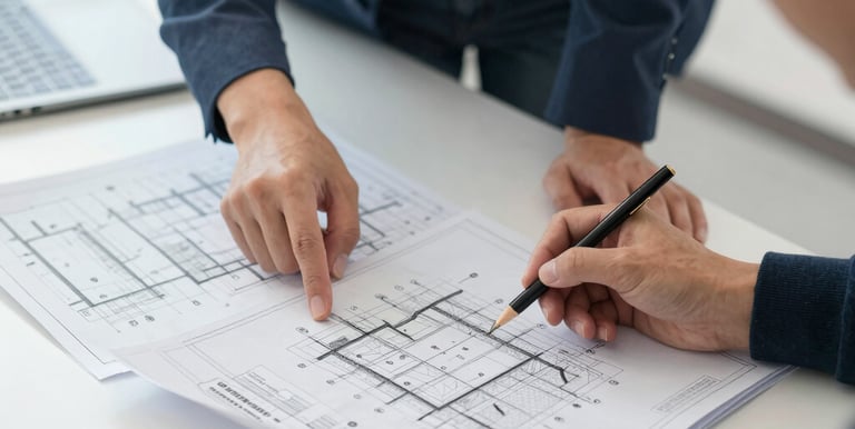 A modern architectural building with a combination of wood and glass materials. The facade features large windows and a glass balcony, creating a sleek and contemporary look. The background displays the reflective glass surface of a taller building.