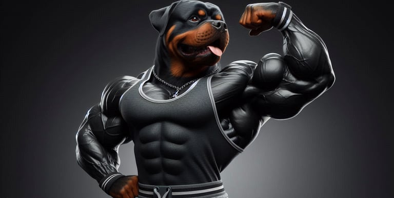 a dog wearing a black and white outfit and a black and white dog