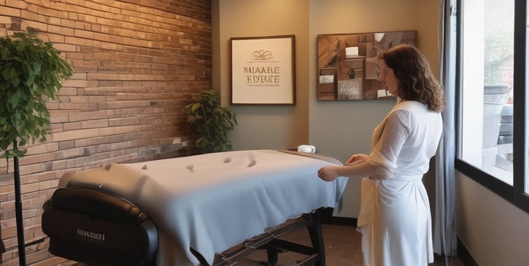 A professional massage therapist gently massaging a client's back in a quiet spa setting.