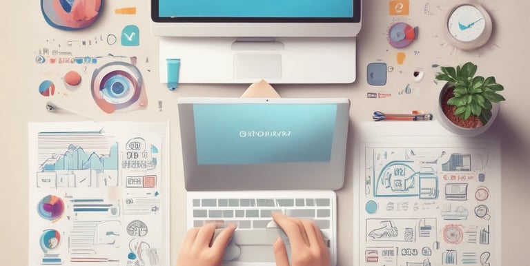 A diverse group of people collaborating on online business strategies.