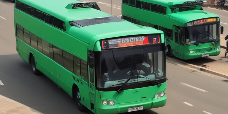 A vast field stretches out under a clear blue sky, with rows of wind turbines visible on the horizon. The green and yellow hues of the fields create a serene agricultural landscape. Wind turbines, alternating between visible and obscured by trees, capture the essence of sustainable energy amidst nature.
