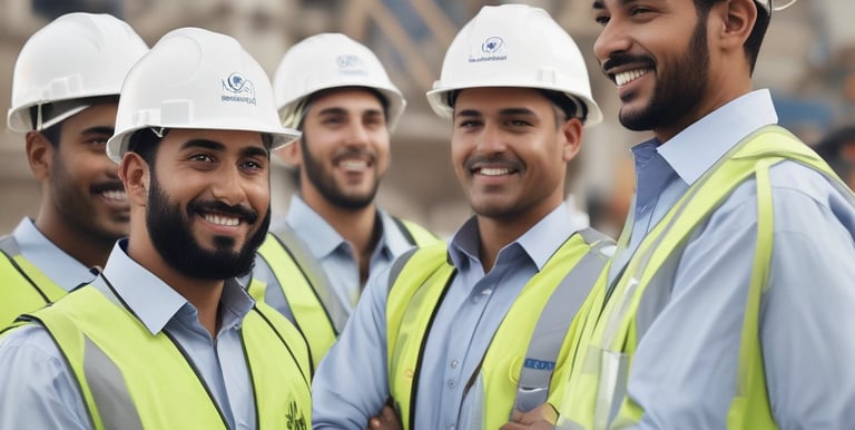 a group of people wearing orange vests and helmets