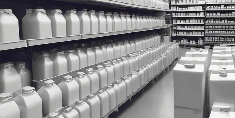 Freshly packaged ghee and milk products on display.