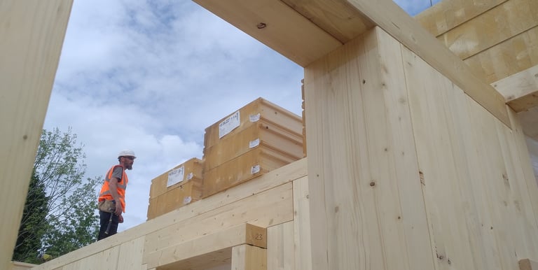 Solid timber glulam building walls HBE