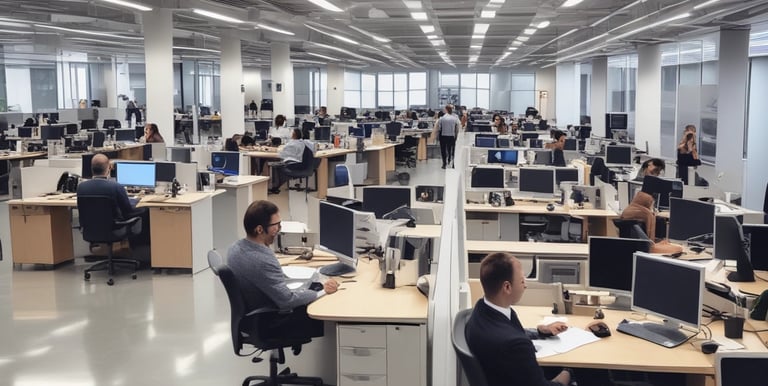 Close-up of a modern workspace with multiple screens displaying automation workflows.