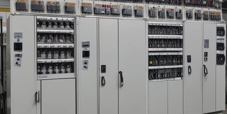 Close-up of various construction materials and electrical components neatly arranged.