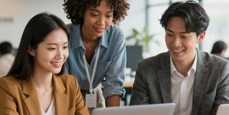 A creative workspace with laptops and notes showing collaboration in progress.