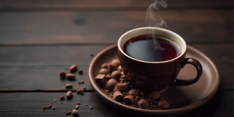 Cup of green tea with tea leaves and bamboo whisk on soft neutral background.