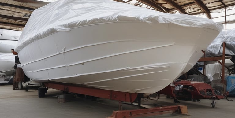 A motorboat docked on calm water, with several outboard engines. The upper part of the boat has a canopy and safety railing, while the hull displays the name 'Alhaj marine' and identification number JF-324.