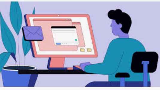 Monitor with a person looking at it. Open image of email on the monitor screen