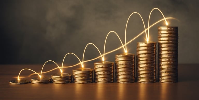 Wealth building concept with growing coins for investing, trading, and profits