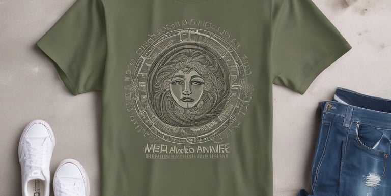 A folded t-shirt with a printed design featuring the text 'Rosemont Barbershop & Grooming Supply' alongside a floral emblem. The establishment details 'Est. Denver 2019 Colorado' are also visible on the shirt. It is displayed on a shelf in a retail environment with a blurred background.